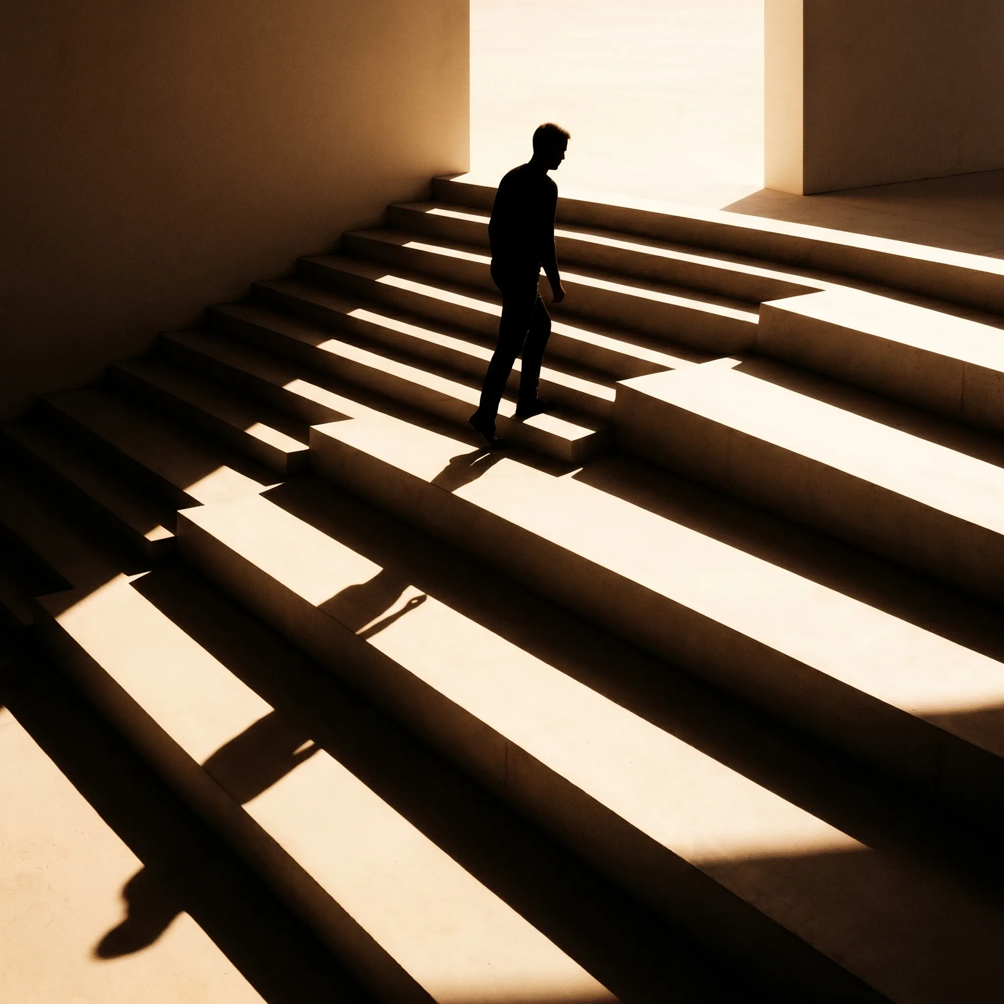 Eine Silhouette steigt Stufen zum Licht empor — Weiterbildung und Vertiefung.
