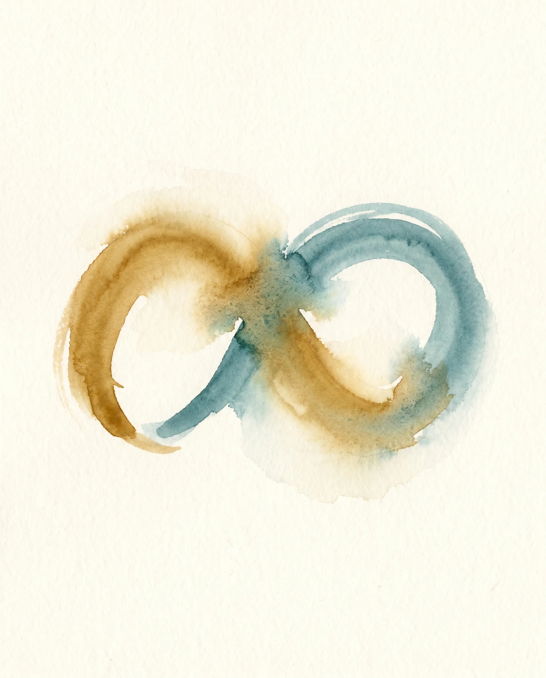 Aquarell in Gold und Teal — zwei ineinanderfließende Striche als Sinnbild für Verbindung